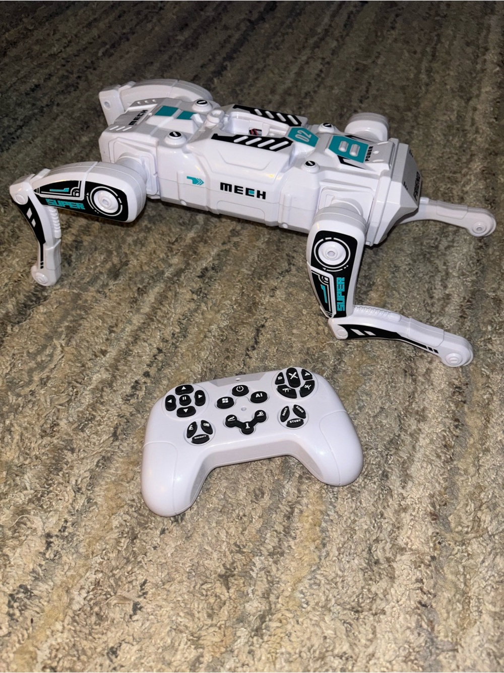 Mech White & Teal Remote-Controlled Quad-Leg Robot with Controller